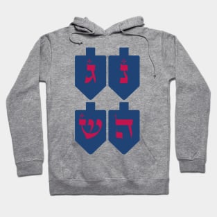 Hanukkah Dreidels in Navy and Magenta Hoodie